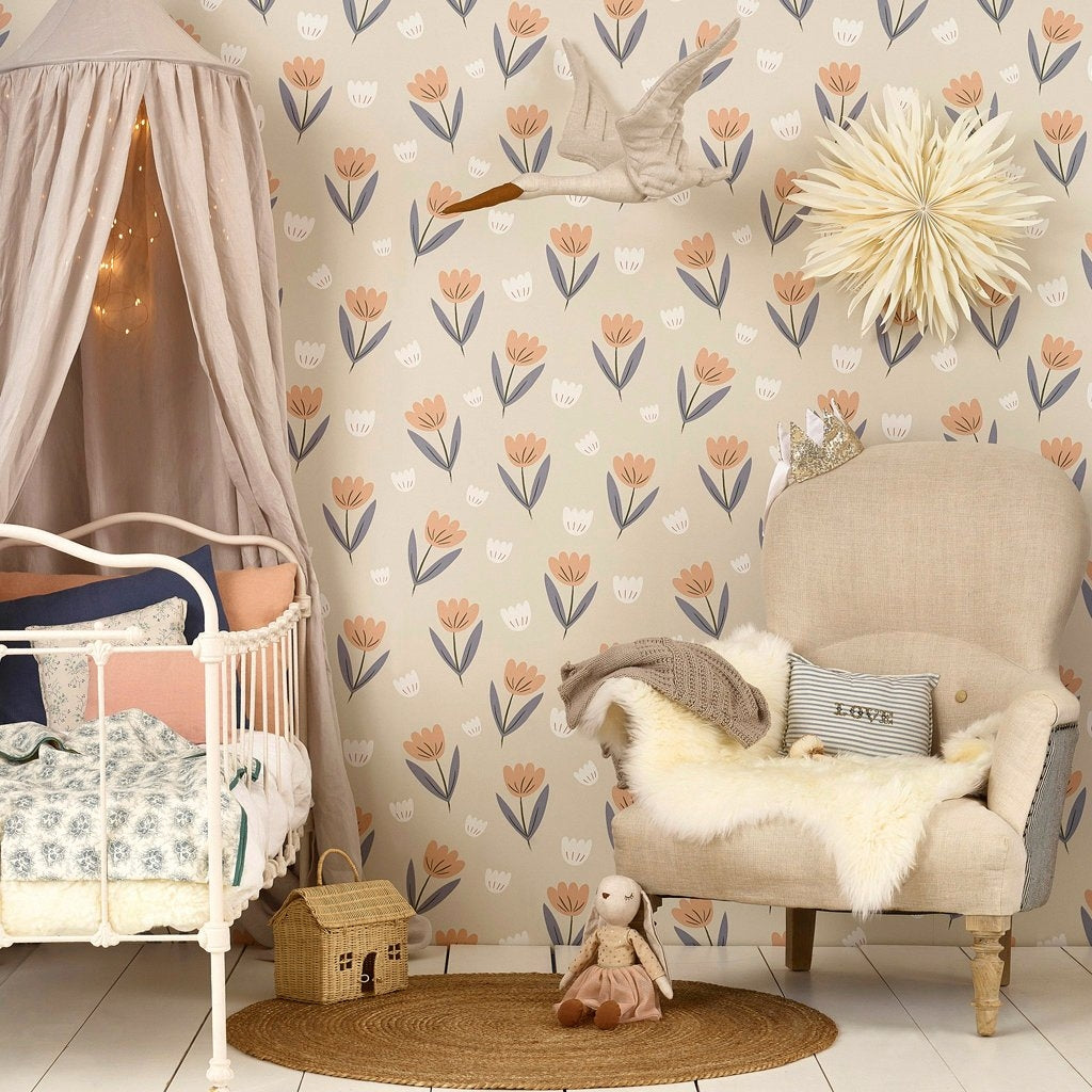 Fleur Behang Peach
