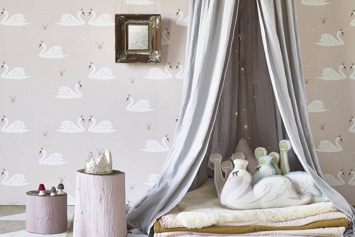 Swans Wallpaper Pale Rose