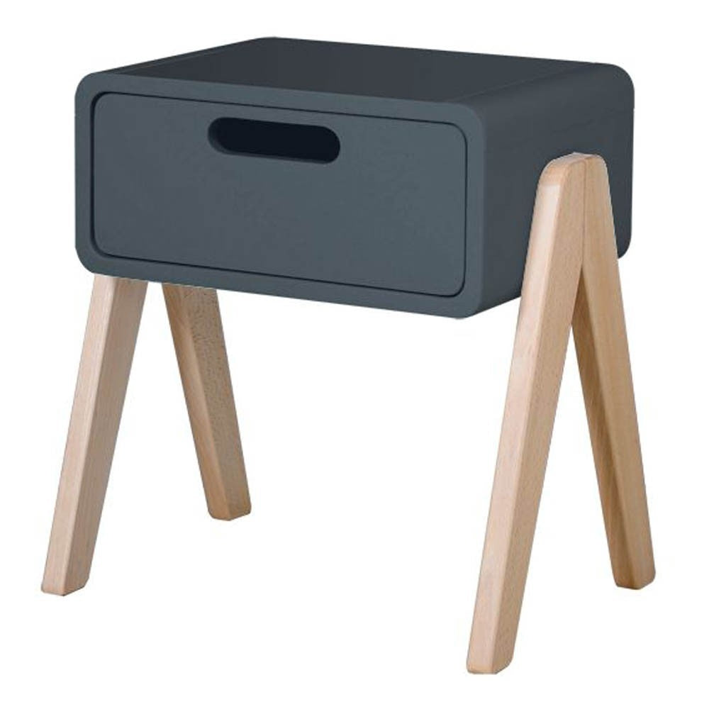 Nachtkastje Chevet Petit Robot Pieds Bois Naturel Charbon