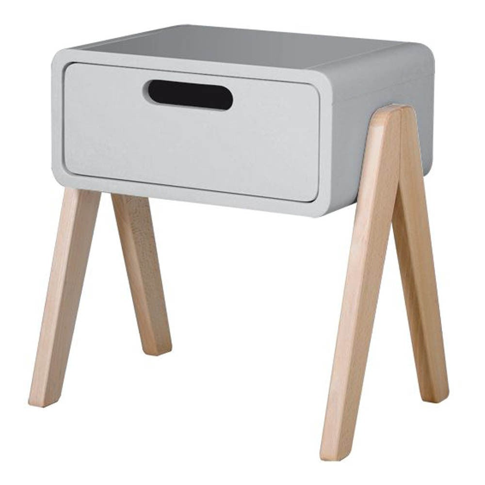 Nachtkastje Chevet Petit Robot Pieds Bois Naturel Gris