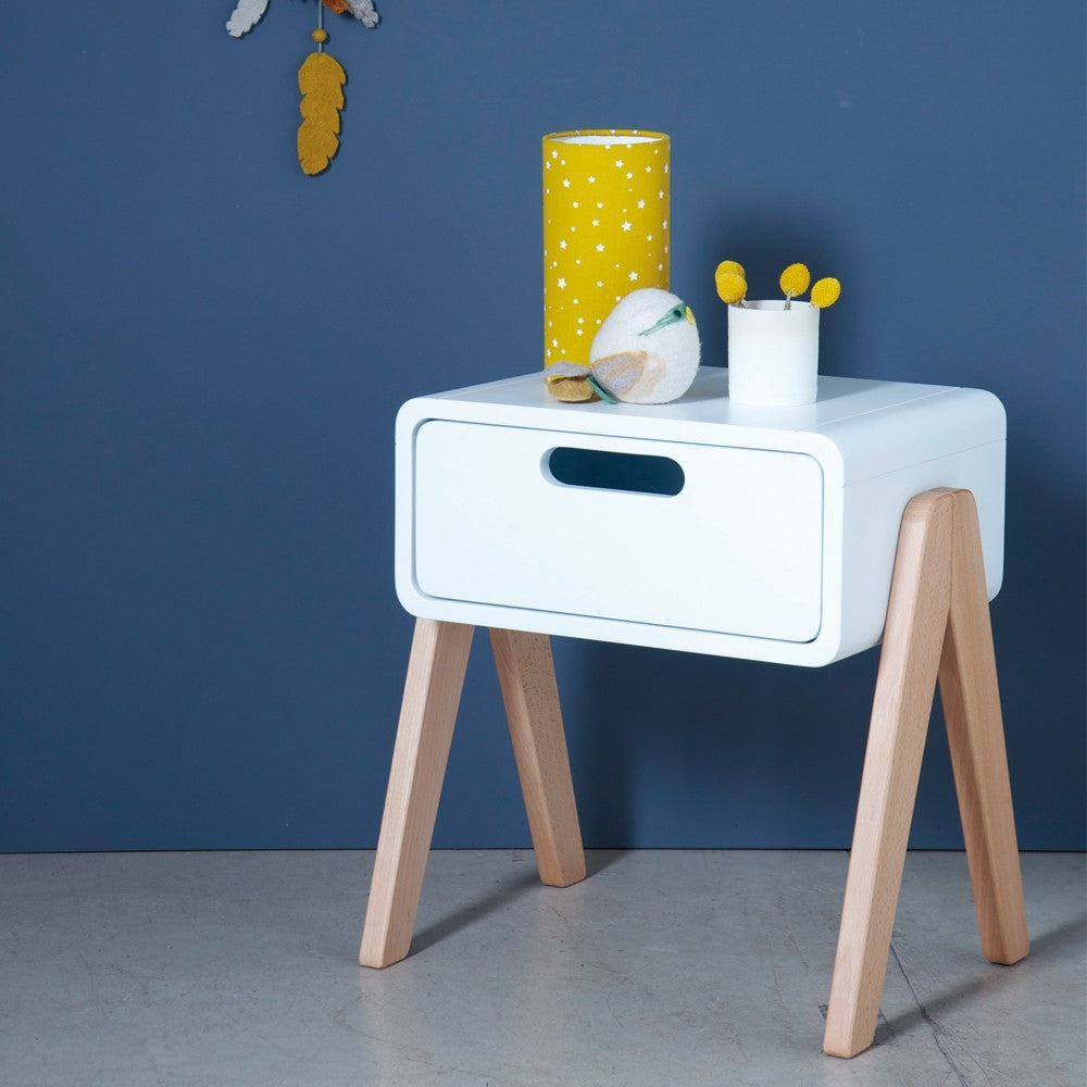 Nachtkastje Chevet Petit Robot Pieds Bois Naturel Gris