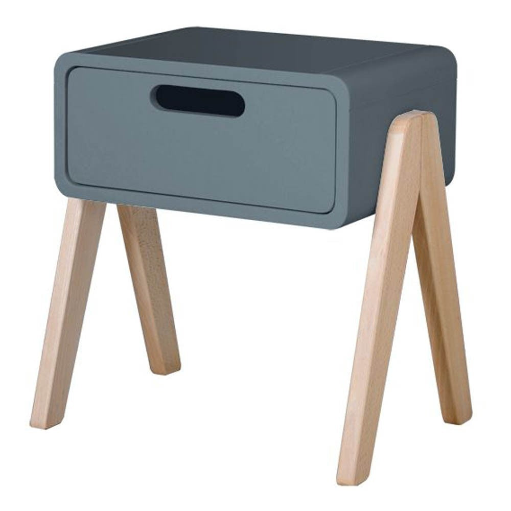 Nachtkastje Chevet Petit Robot Pieds Bois Naturel Gris Souris