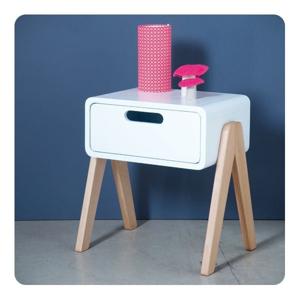 Nachtkastje Chevet Petit Robot Pieds Bois Naturel Vieux Rose