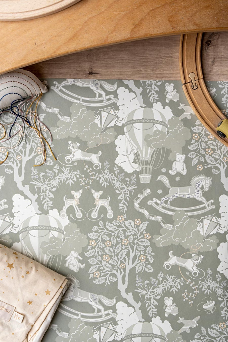 Behang Dreamy Toys-groen