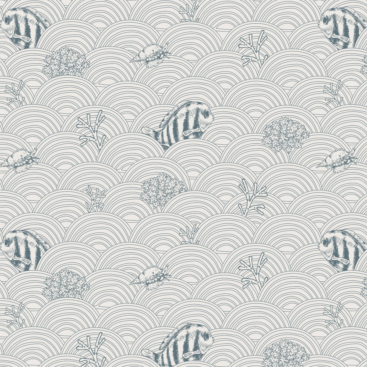 Behang Fishy Waves-blauw