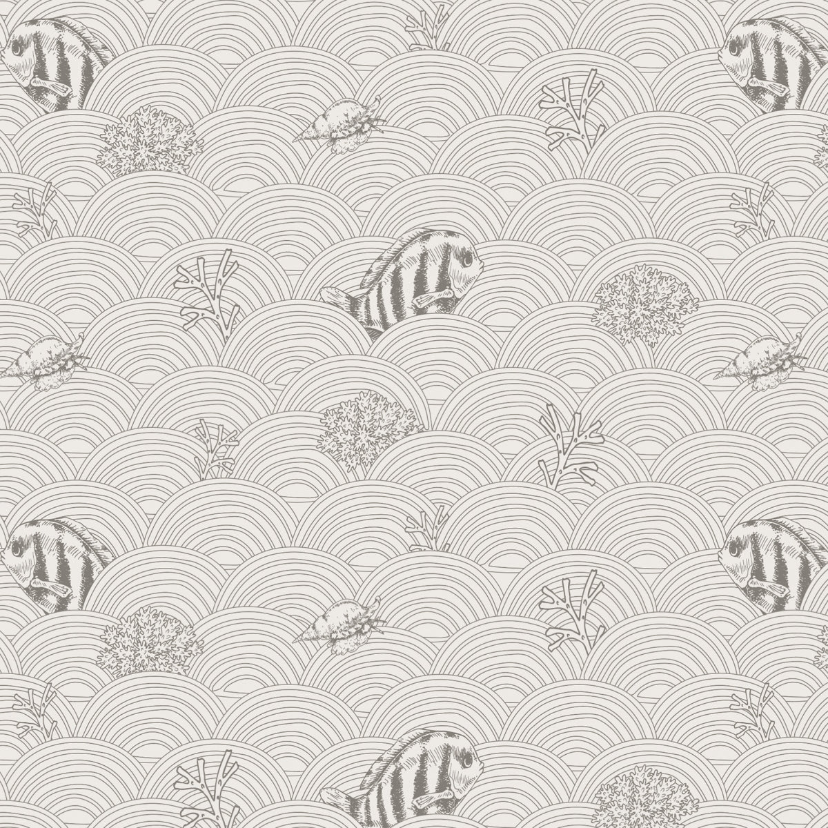 Behang Fishy Waves-grijs