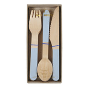 Wooden Cutlery Set Blue