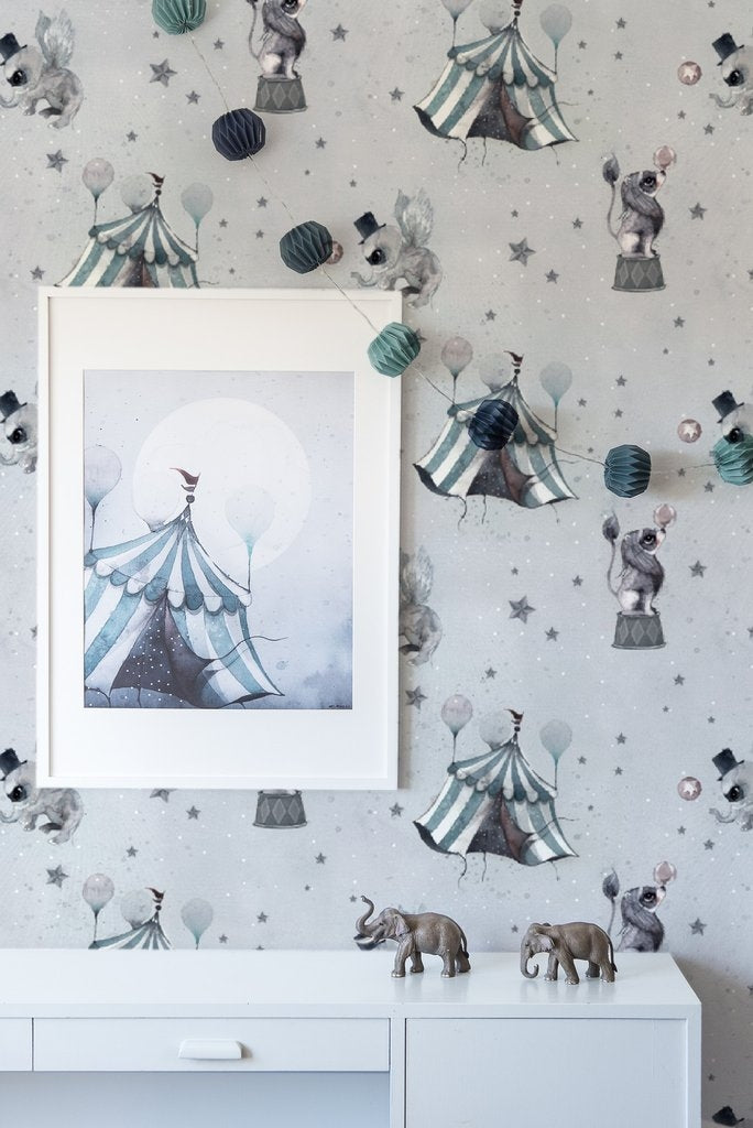 Circus Mighetto Blue Grey Wallpaper