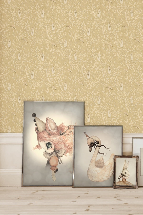 Wallpaper Misty Leaf Fauna Mustard