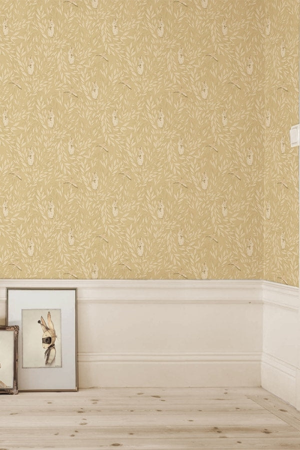 Wallpaper Misty Leaf Fauna Mustard