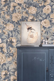 Wallpaper Poppies For Marlene Dusty Blue