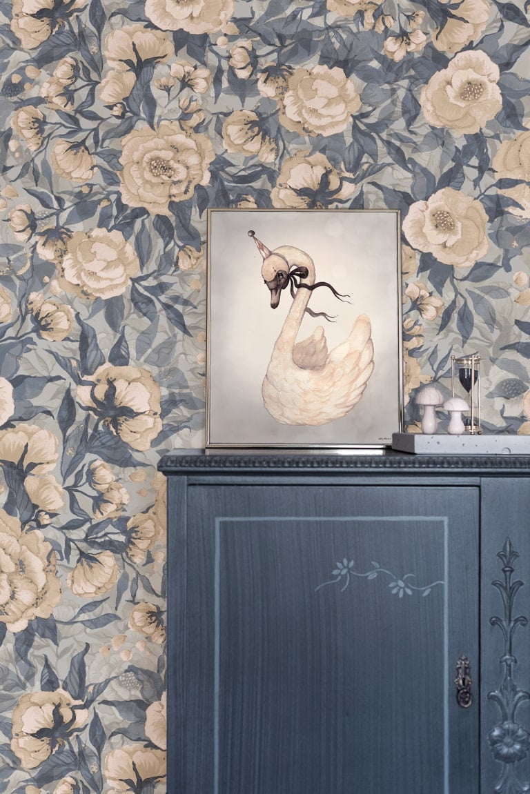 Wallpaper Poppies For Marlene Dusty Blue