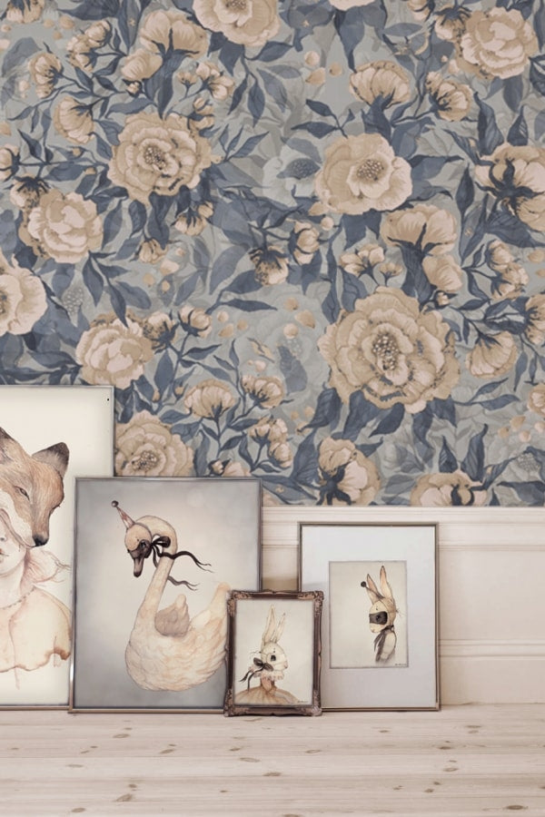 Wallpaper Poppies For Marlene Dusty Blue