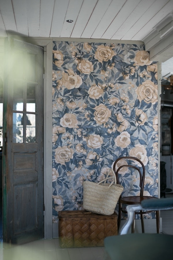 Wallpaper Poppies For Marlene Dusty Blue
