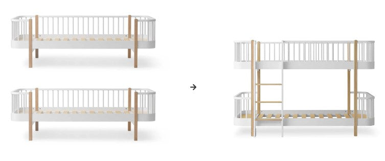 Oliver Furniture Conversie Kit 2 Original Day Beds Naar Original Low Bunk Bed tijdens de transformatie van een
