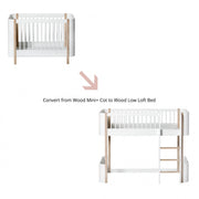 Oliver Furniture Conversiekit Mini+ Ledikant Naar Mini+ Low Loft Bed White/oak in een rustige Scandinavische babykamer met naturel