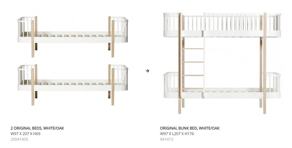 Oliver Furniture Conversion Kit 2 Original Beds Naar Bunk Bed, White/oak tijdens de transformatie van een Oliver Furniture