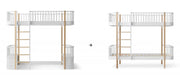 Oliver Furniture Conversion Kit Original Loft Bed To Bunk Bed White Oak tijdens de transformatie van een Oliver