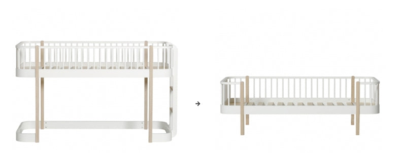 Oliver Furniture Conversion Kit Original Low Loft Bed White/oak-ladder/end To Original Day Bed White/oak tijdens de transformatie van