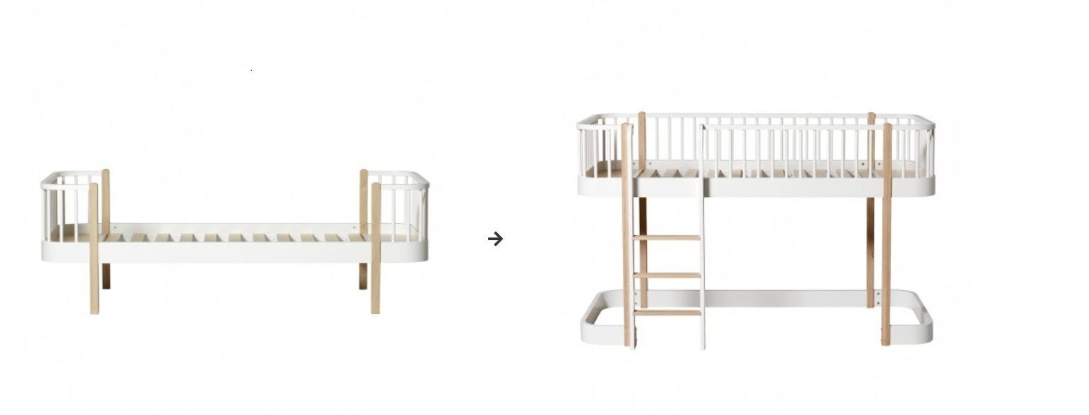 Oliver Furniture Original Bed/junior Bed To Low Loft Bed White/oak in een Scandinavisch ingerichte kinderkamer met natuurlijke materialen