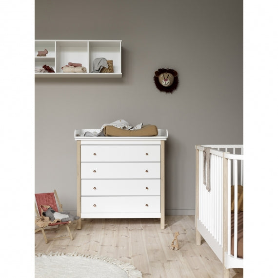Wood Nursery Top For Wood Dresser With 4 Drawers