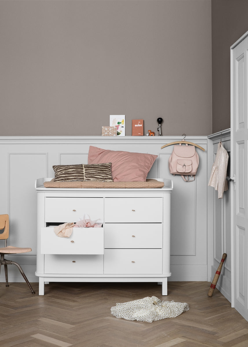 Wood Nursery Dresser 6 Drawers Large Top White
