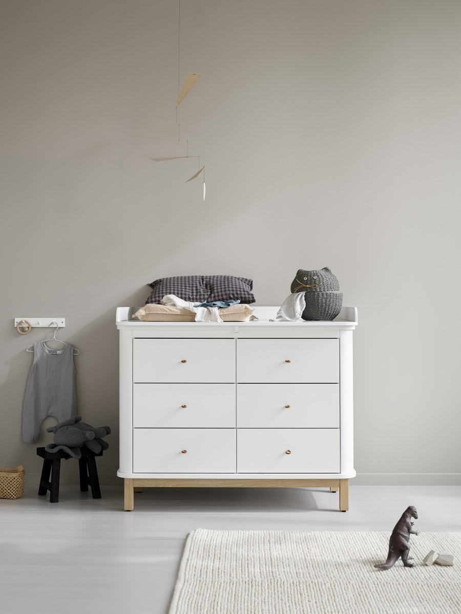Wood Nursery Dresser 6 Drawers Large Top White-oak