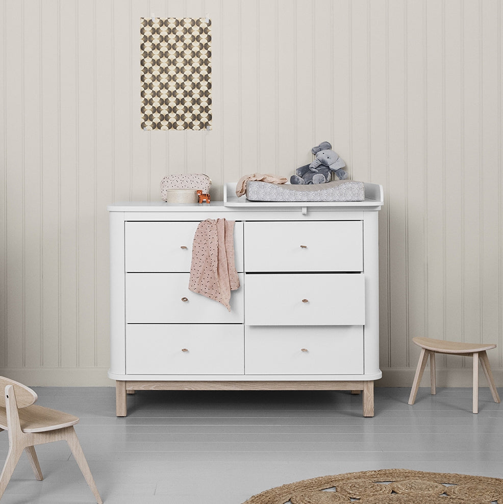 Wood Nursery Dresser 6 Drawers Small Top White-oak