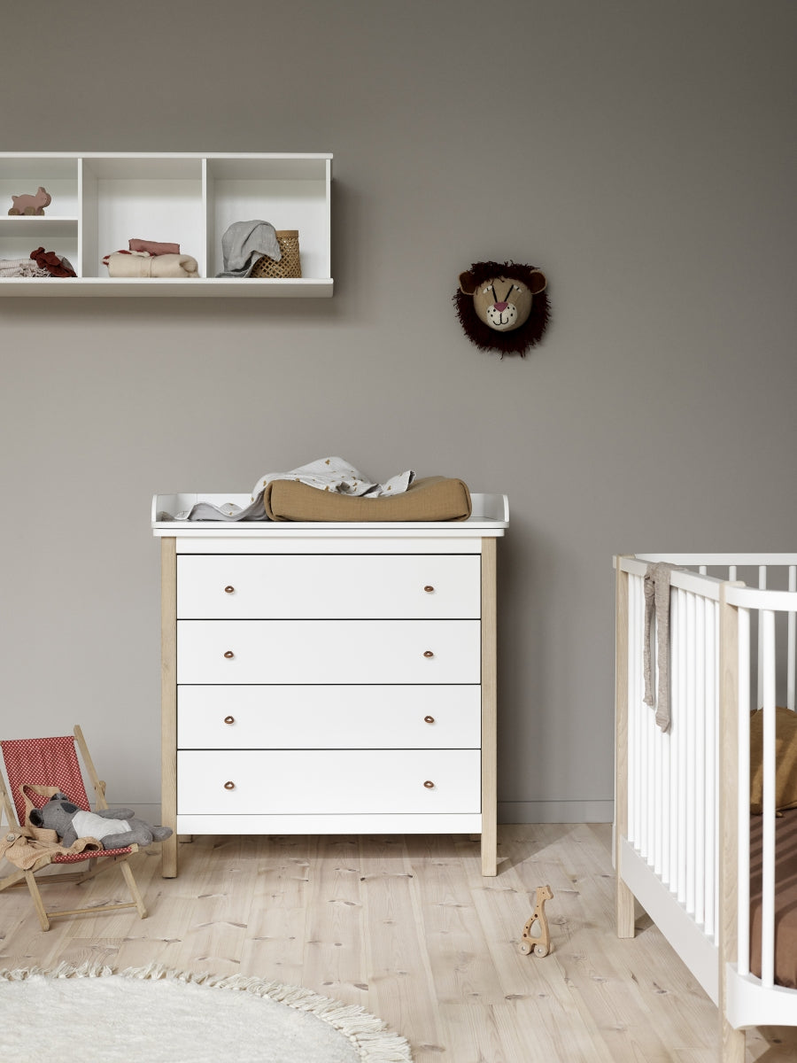Wood Nursery Dresser 4 Drawers White/oak