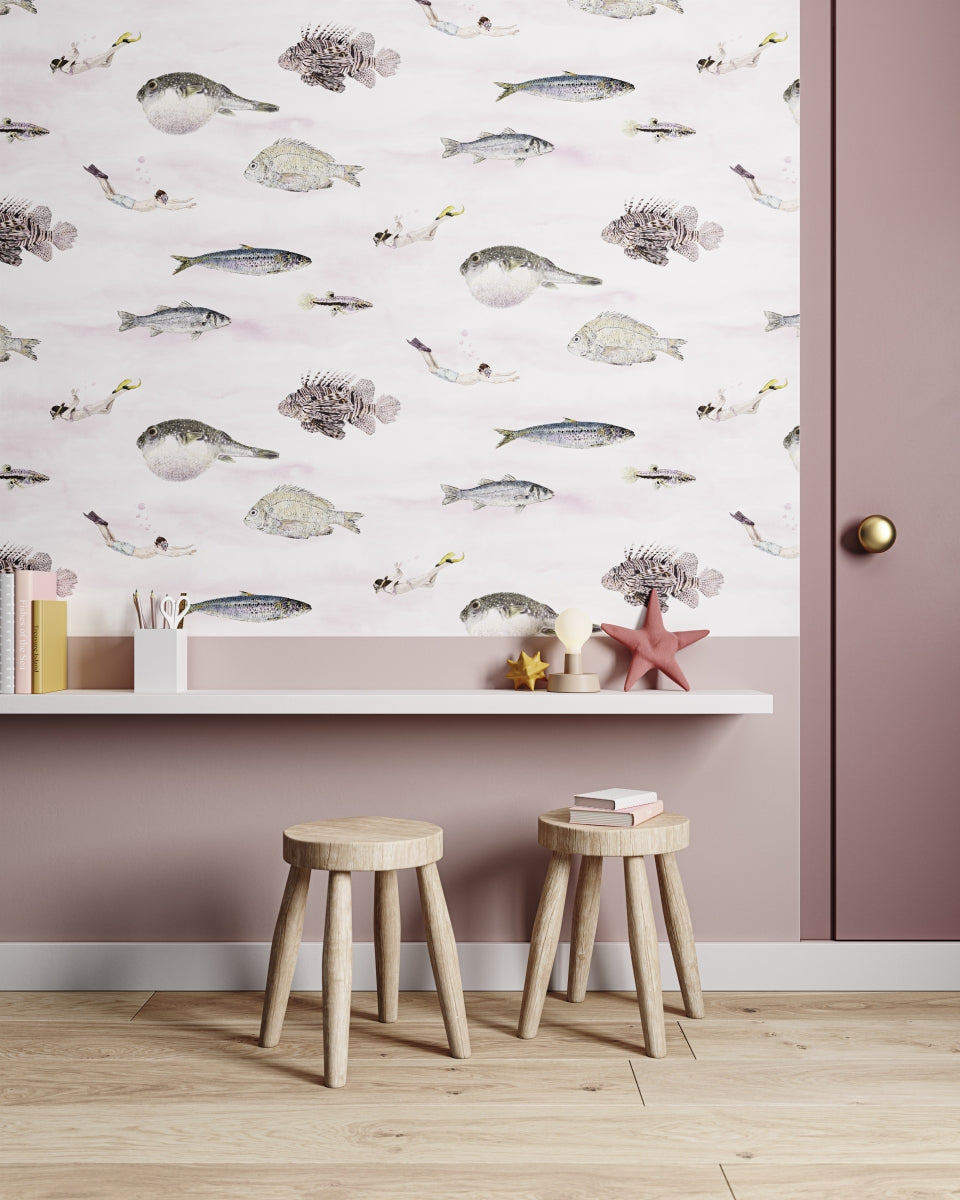 Classic Fish Wallpaper Pink