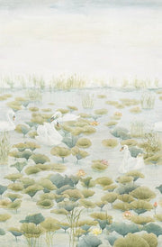 Classic Swan Lake Mural Wallpaper Green
