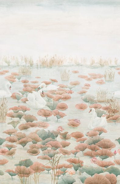 Classic Swan Lake Mural Wallpaper Terracotta