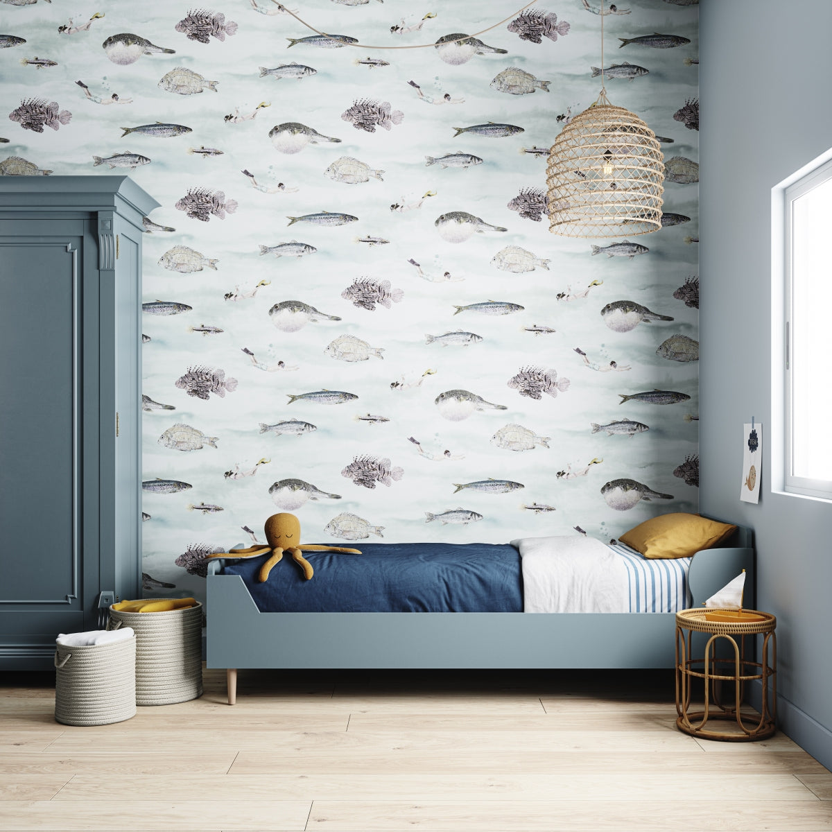 Classic Fish Wallpaper Blue Green