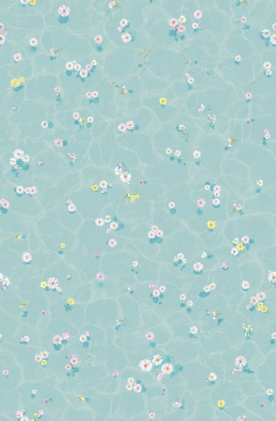 Floral Bath Mural Wallpaper Blue