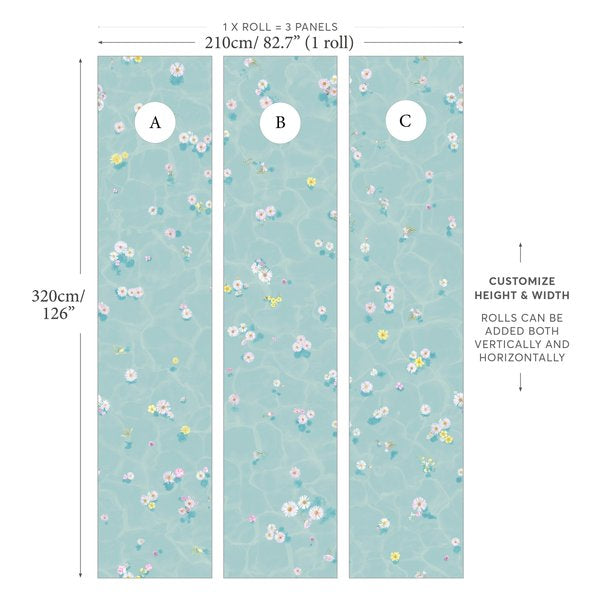 Floral Bath Mural Wallpaper Blue