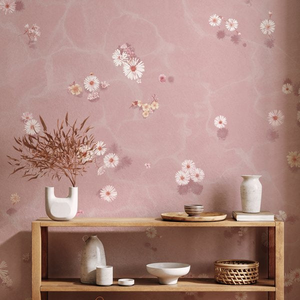 Floral Bath Mural Wallpaper Blush