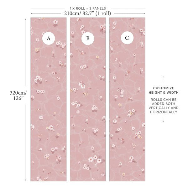 Floral Bath Mural Wallpaper Blush