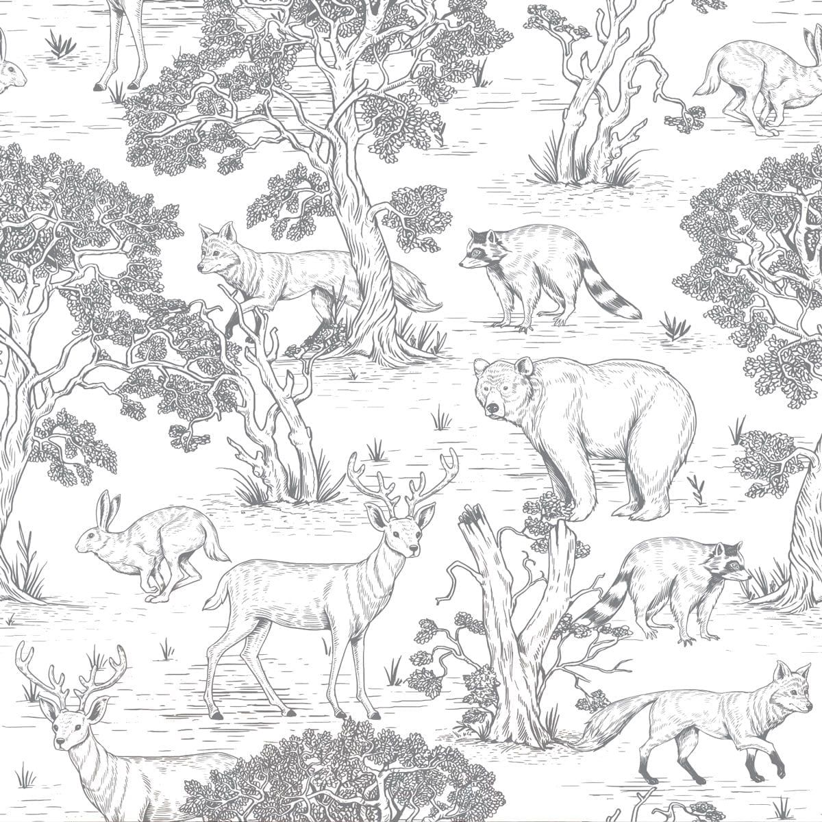 Dekornik Behang Animals White kinderkamer behang — Scandinavisch design in zachte kleuren voor babykamer en kinderkamer