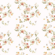 Dekornik Behang Floral Vintage — Een romantisch behang met vintage bloemmotieven in zachte, verweerde kleurtinten, perfect voor een warme, botanische kinderkamer. Detailopname van het patroon en de kleuren.