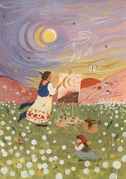 Illustratie Sunset In Dandelion Field