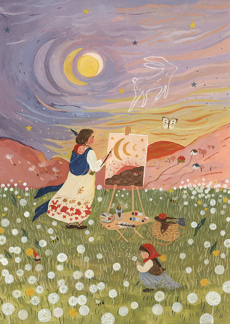 Illustratie Sunset In Dandelion Field