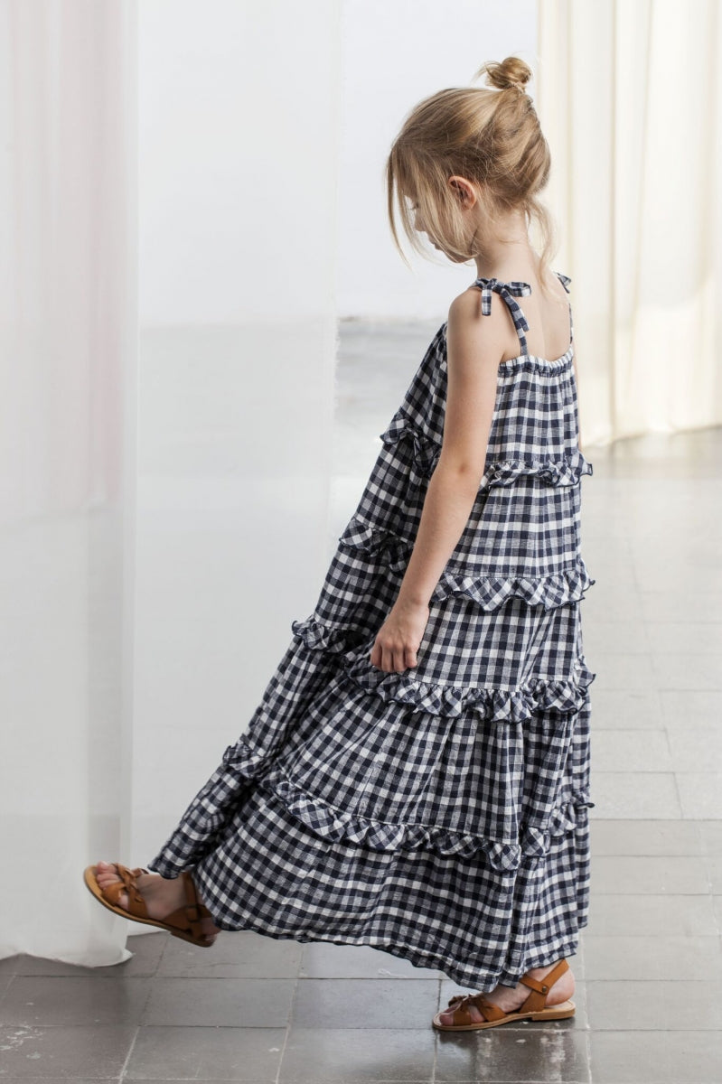 Vichy Squares Long Dress Navy